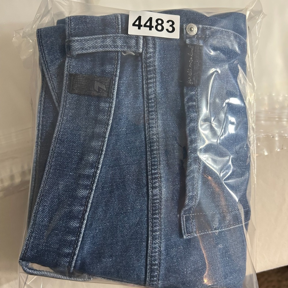 7 For All Mankind Adrien Straight Leg Jeans Mens 33 Blue Denim Whisker Stretch - Picture 14 of 14